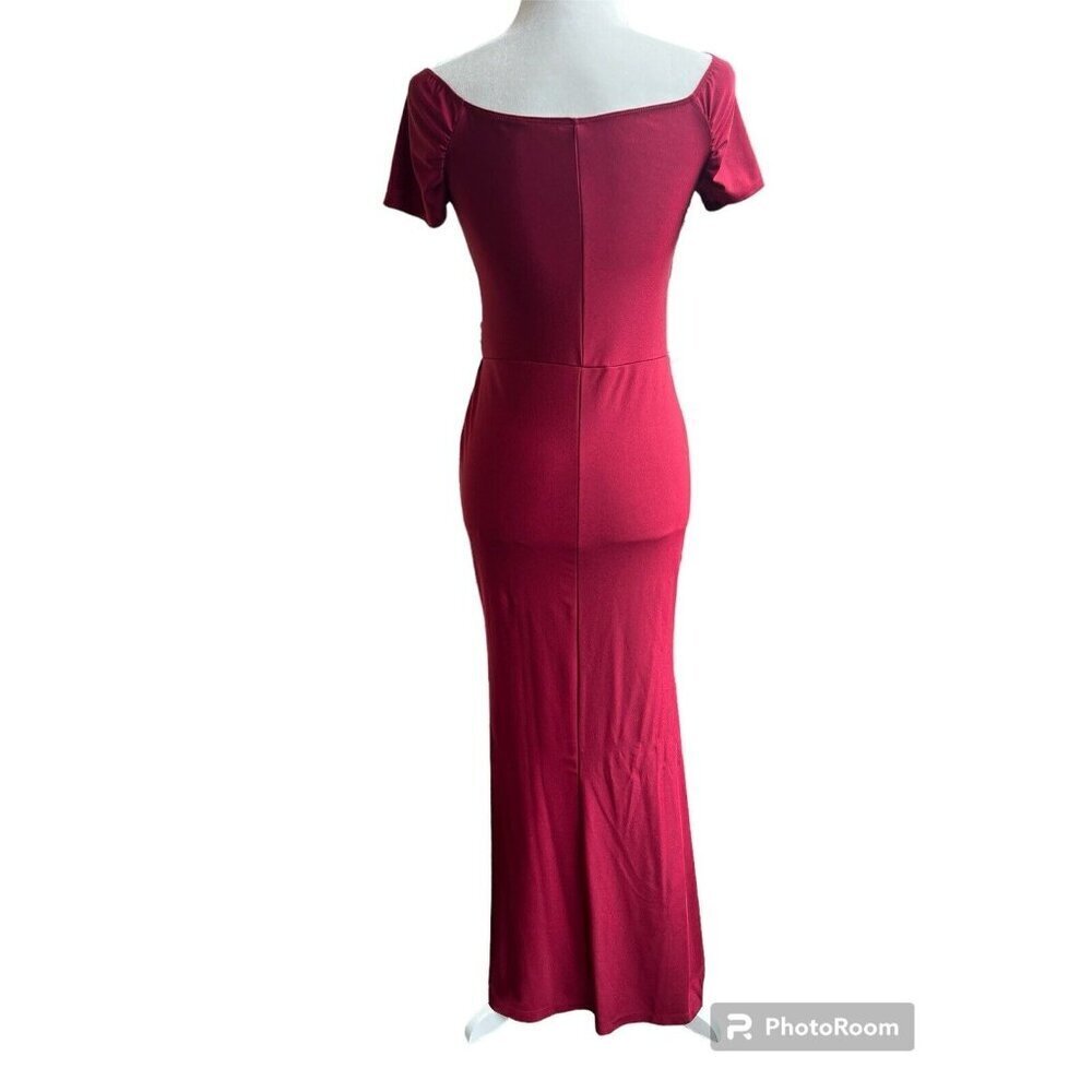 Gorgeous Prom Formal Wedding Dress Burgundy Gown Size M High Slit - Picture 2 of 6